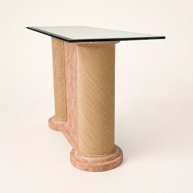 Postmodern Postmodern Tessellated Stone and Glass Console Table, 1980s, Marble For Sale - Image 3 of 18
