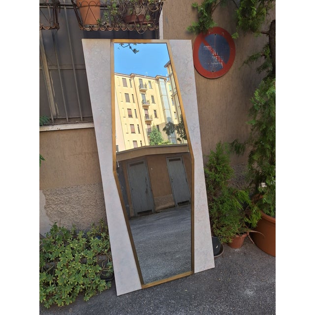 Mid-Century Modern Large Vintage Mirror with Brass Frame, 1950s For Sale - Image 3 of 6
