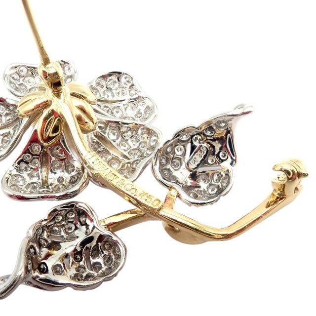 Vintage Tiffany & Co. Yellow Gold Platinum Diamond Pearl Pin Brooch For Sale - Image 11 of 12