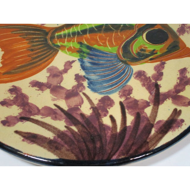 1980s Vintage Large Hand-Painted Pottery Fish Plate For Sale - Image 5 of 9