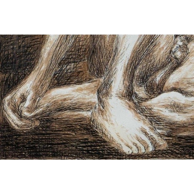 A striking late 20th-century figurative drawing by British artist Dr. Joseph Smedley (1922–2016), depicting a seated male...