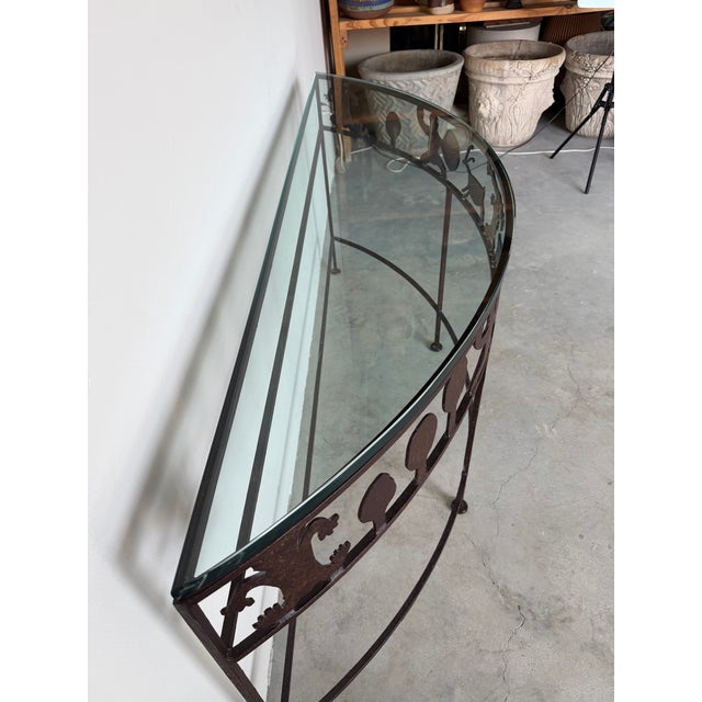 Brown 1980’s Rosemary Pozzi Franzetti Taos Style Hand-Cut Oxidized Steel Demilune Console Table/ Sold For Sale - Image 8 of 12