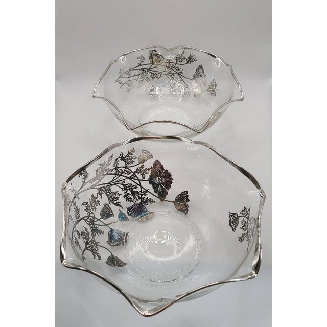 Silver City Glass Co. Silver Overlay Art Nouveau Candy/Nut Bowls - a Pair For Sale - Image 9 of 13