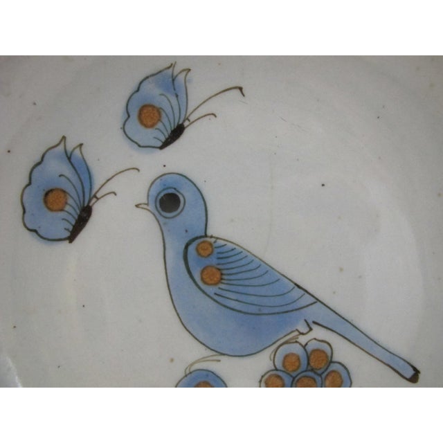 Ken Edwards El Palomar Blue Bird Tonala Mexico Stoneware Pottery Serving Bowl For Sale - Image 4 of 6