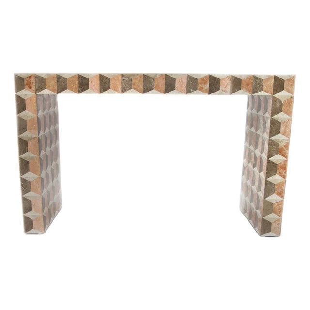 Salmon Fossil Stone Marble Console Table - Milano by Oggetti For Sale