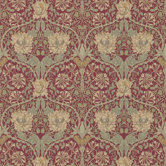 Morris & Co Honeysuckle & Tulip Wallpaper in Red/Gold - a Sample For Sale
