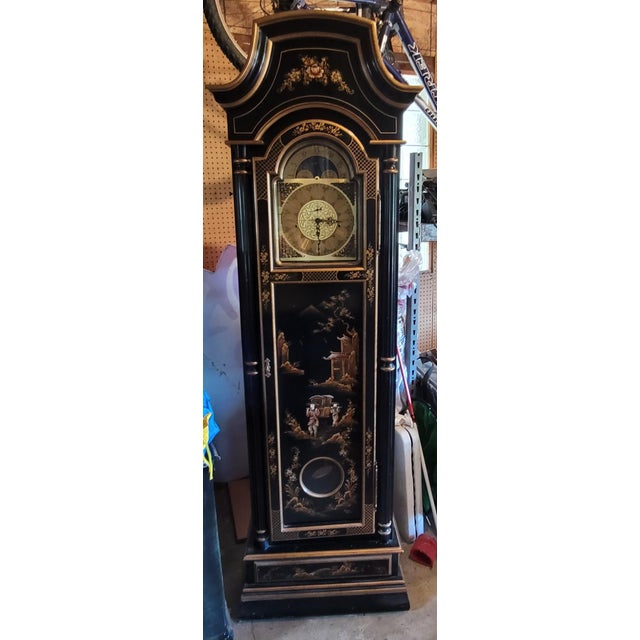 Wood 1990s Trouvailles Furniture Chinoiserie Breakfront With Matching Grandfather Clock For Sale - Image 7 of 12