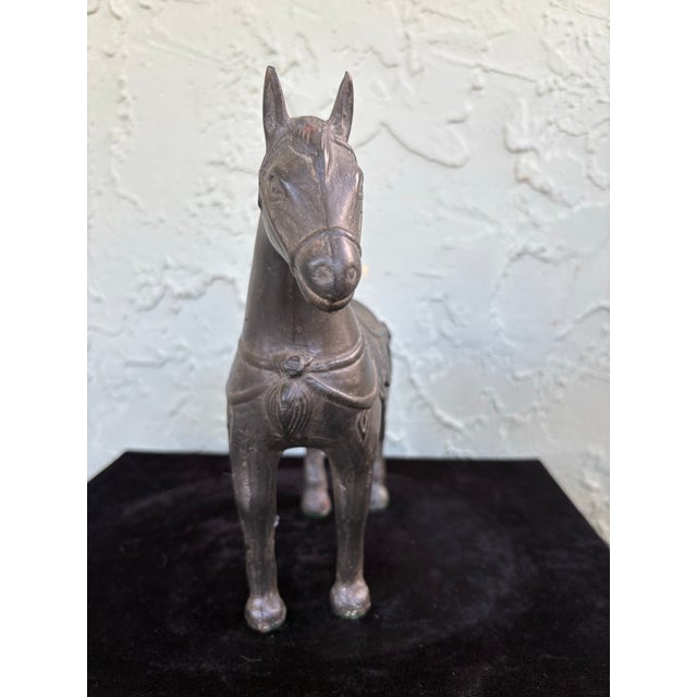 Folk Art Vintage Cast Metal Horse Sculpture With Ornate Saddle Detailing For Sale - Image 3 of 8