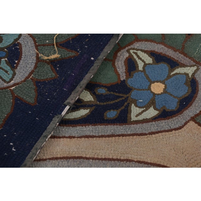 Textile Antique Hooked Rug in Navy Blue With Medallion and Florals From Rug & Kilim For Sale - Image 7 of 7
