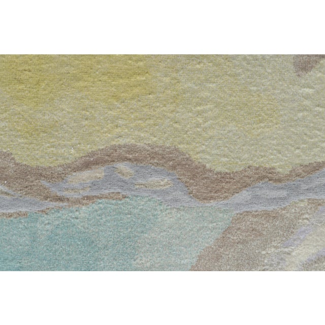 2010s Rug & Kilim’s Abstract Square Rug in Beige, Blue & Yellow Wavy Patterns For Sale - Image 5 of 6