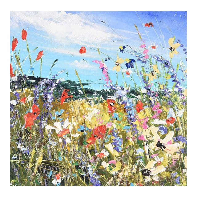 Evelina Vine, Colourful Impasto Wild Flower Meadow Painting by Contemporary British Artist, 2022 For Sale