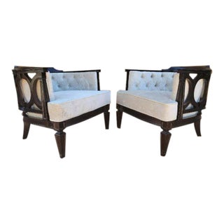 Vintage Modern Geometric Barrel Back Tufted Club Chairs Newly Upholstered - Pair For Sale