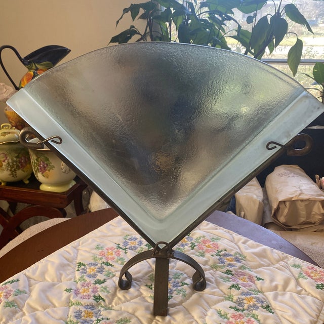 Studio Art Glass Fan Vase Wrought Iron Stand For Sale - Image 4 of 7