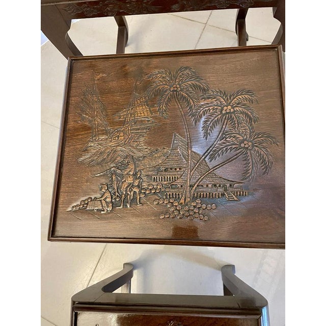 Antique Carved Teak Nesting Tables, 1920, Set of 3 For Sale - Image 9 of 16