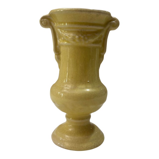 1970s Small Handmade Yellow Ceramic Detailed Vase For Sale