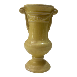 1970s Small Handmade Yellow Ceramic Detailed Vase