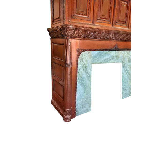 Renaissance Majestic 9 Feet Vintage 19th Century 3 Tiers (Pieces) Carved Wood With 3 Pieces of Marble Fireplace For Sale - Image 3 of 8