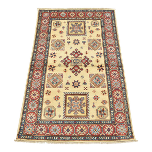 Kazak Rug 3′ X 4’10” Beige Wool Tribal Hand-Knotted Oriental Carpet