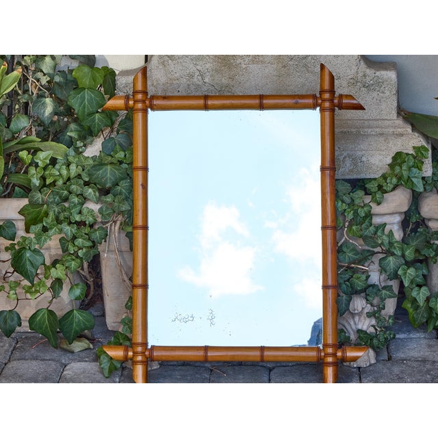 French Faux Bamboo Walnut Mirror with Pierced Corners, circa 1900 For Sale - Image 9 of 12