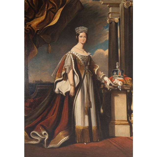 Oil on canvas, 19th-century painting depicting a portrait of queen victoria. Painting, oil on canvas, depicting a portrait...