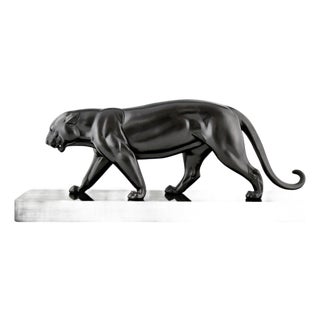 Irenée Rochard, Art Deco Panther Sculpture, Black Patinated Metal, 1930s For Sale