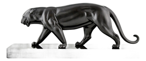 Irenée Rochard, Art Deco Panther Sculpture, Black Patinated Metal, 1930s
