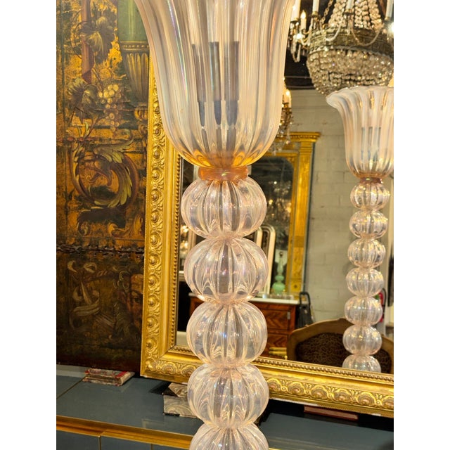 Modern Modern Murano Opalescent Pink Ball Floor Lamps - Pair For Sale - Image 3 of 7