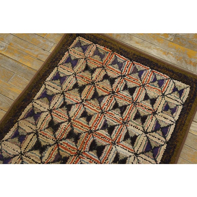 1920s 1920s Multicolor Square Folk Art Antique Amercian Hooked Rug 2' 4'' X 3' 4'' Woven Wool Carpet For Sale - Image 5 of 9