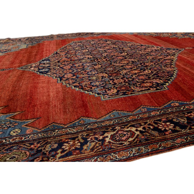 1900 - 1909 8 X 14 Allover Antique Bidjar Persian Wool Rug Handmade in Red and Blue For Sale - Image 5 of 10