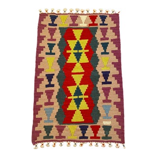 1980s Hand Woven Colorful Kilim Small Rug For Sale