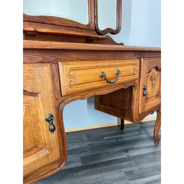 Vintage French Louis Style Oak Dressing Table with Mirror For Sale - Image 11 of 14