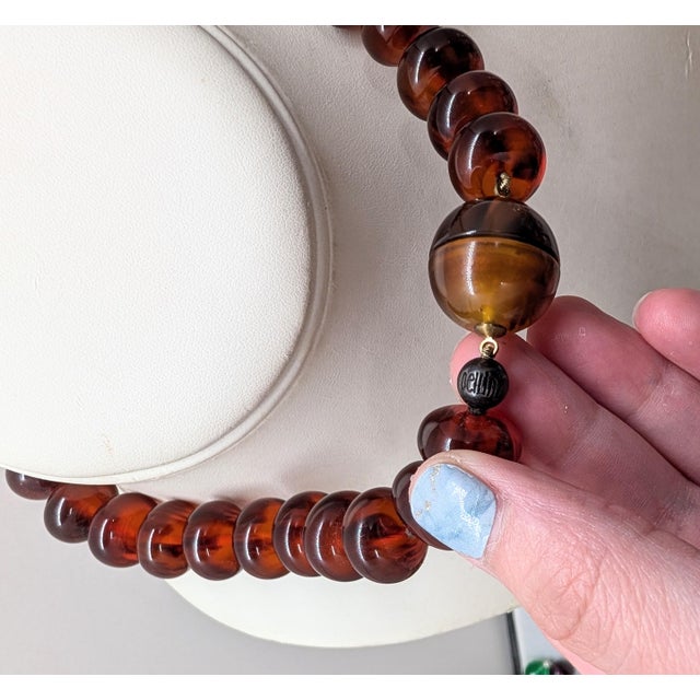 Vintage 1980s Signed Pellini Italy Faux-Tortoise Beaded Necklace For Sale In Philadelphia - Image 6 of 6
