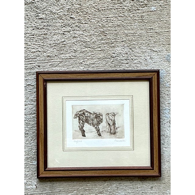 Brown Framed Figurative Animal Etching For Sale - Image 8 of 12