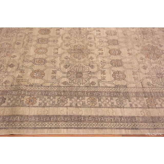 2020s Neutral Cream Color Tribal Geometric Modern Turkish Oushak Design Rug For Sale - Image 5 of 8