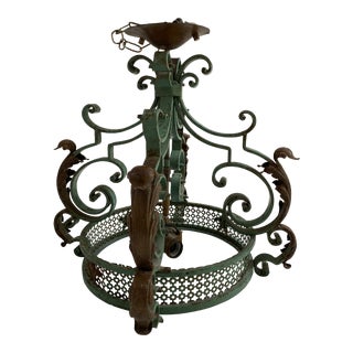 1960s French Style Green Iron Hanging Light For Sale