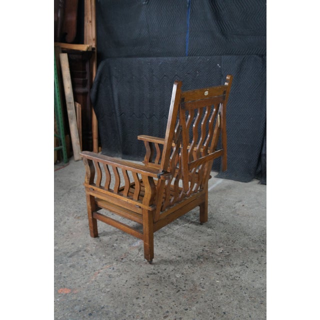 Rare Antique Arts & Crafts Oak "Hollins" Convertible Couch Chair Chaise Lounge For Sale - Image 12 of 13
