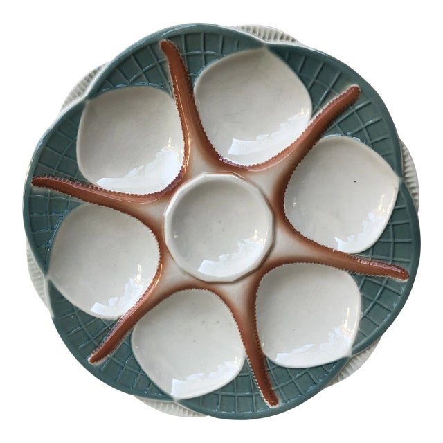 Circa 1920 Sarreguemines French Majolica Starfish Oyster Plate Digoin For Sale