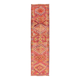 Vintage Turkish Oushak Runner With Medallions in Purple & Multi Colors 3' X12'10 For Sale