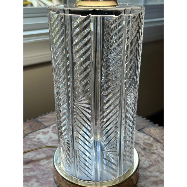 Brass Vintage Waterford Sheila Crystal Table Lamp | 20" Tall | Polished Brass Base For Sale - Image 8 of 9