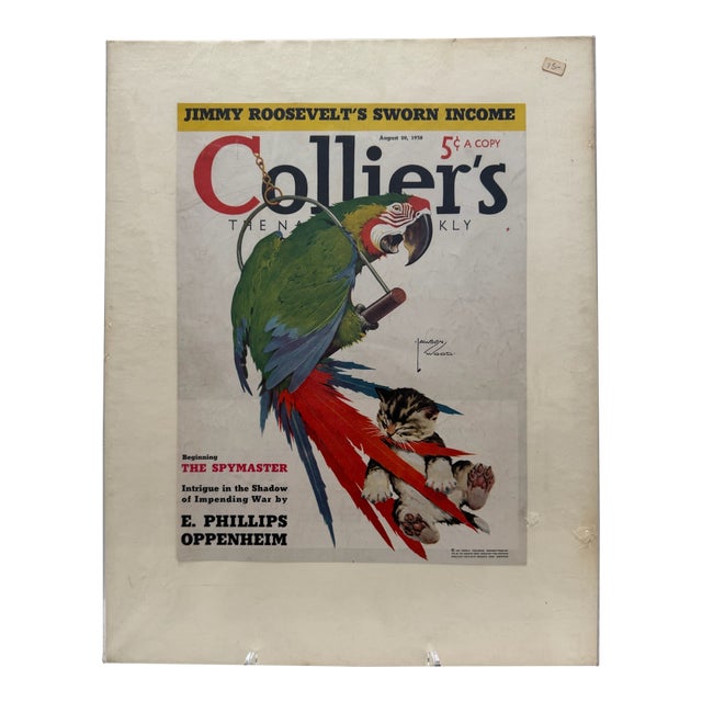 1938 Original Collier's the National Weekly Cover, August, Lawson Wood, Art Deco, Matted For Sale
