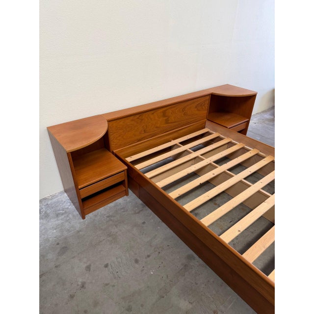 Danish Teak Full Size Bed With Built-in Nightstands – Scandinavian Design 1960s For Sale - Image 4 of 10