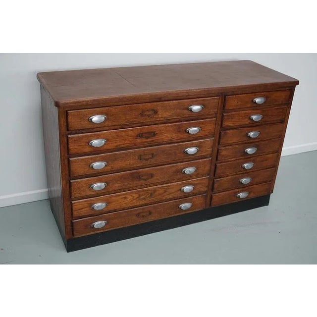 Vintage French Oak and Fabric Store Apothecary Cabinet, 1950s For Sale - Image 13 of 18