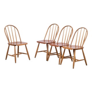 Vintage Dining Chairs in Teak and Beech by Erik Ole Jørgensen, 1960s, Set of 4 For Sale