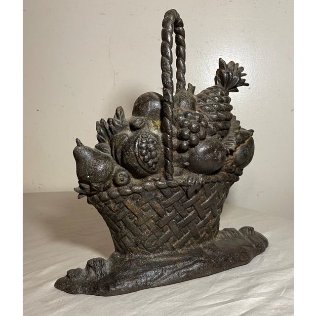 Huge Antique Original Cast Iron Flower Basket Bouquet Heavy Figural Doorstop For Sale In New York - Image 6 of 12