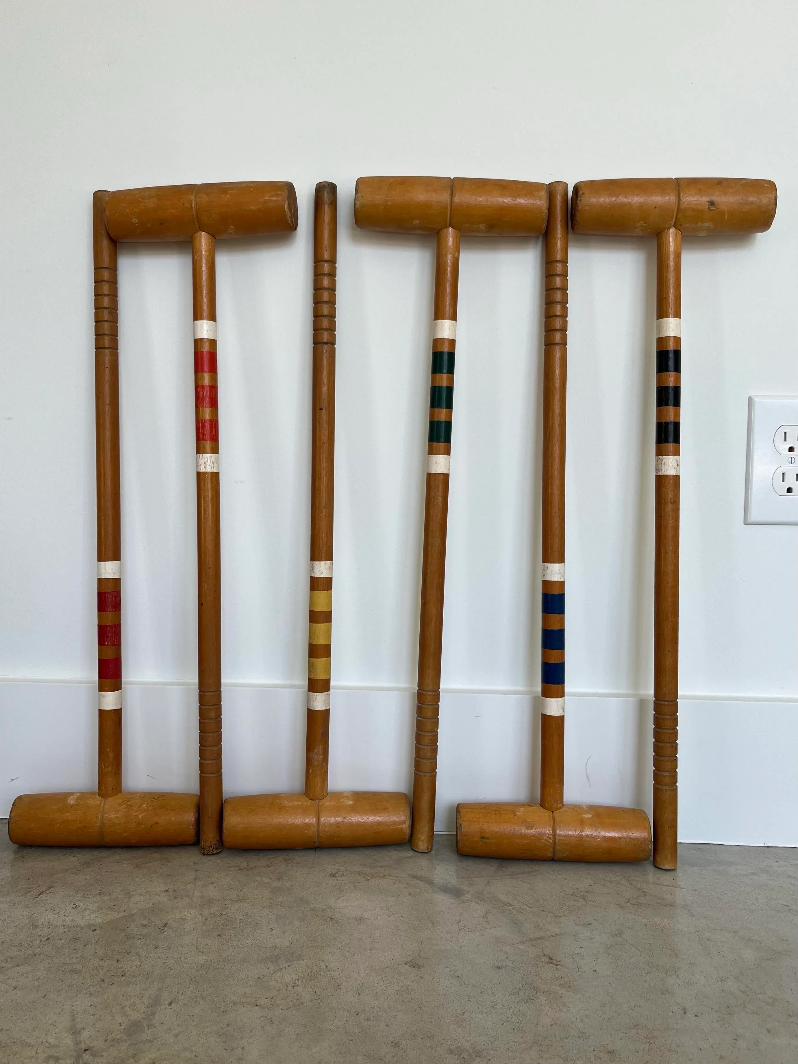1970s Painted Band Wood Croquet Mallets-Set of 6 | Chairish