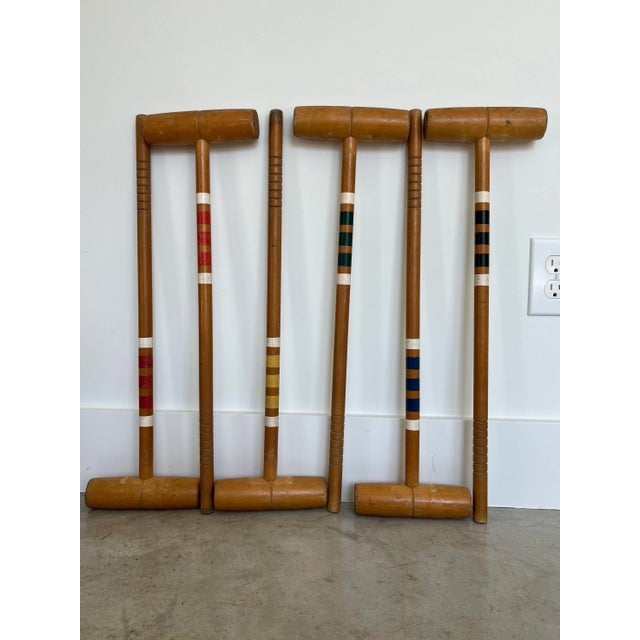 1970s Painted Band Wood Croquet Mallets-Set of 6 For Sale In Houston - Image 6 of 10