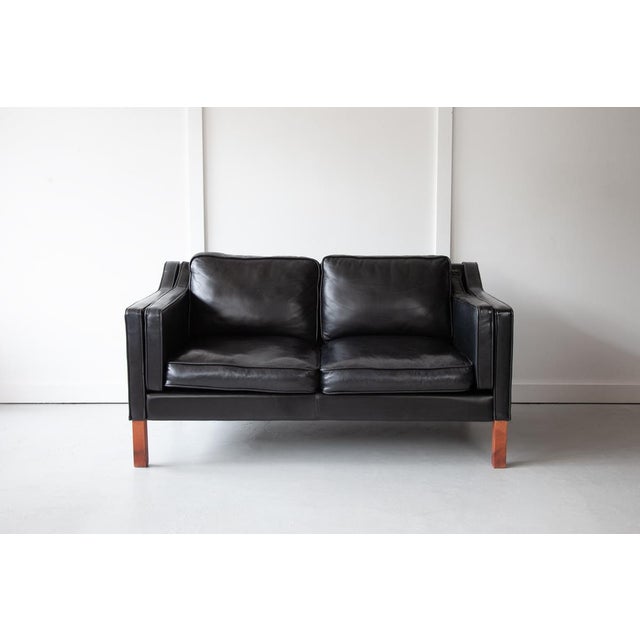 Danish Black Leather Two-Seater Sofa, 1960s For Sale - Image 6 of 6