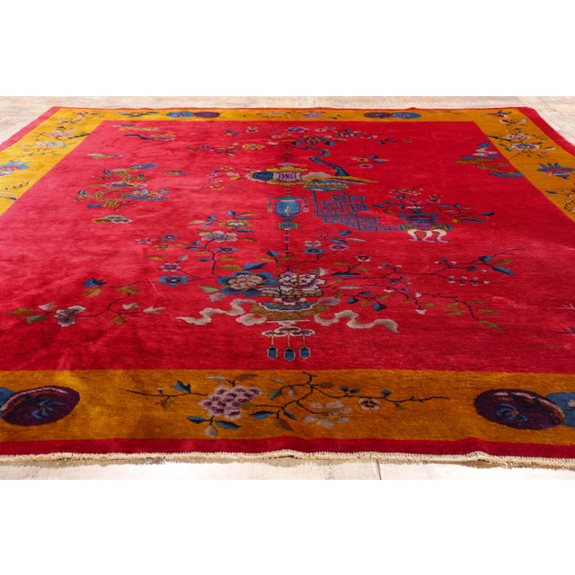 Antique Red Chinese Art Deco Rug, 08'11 X 11'01 For Sale - Image 9 of 10