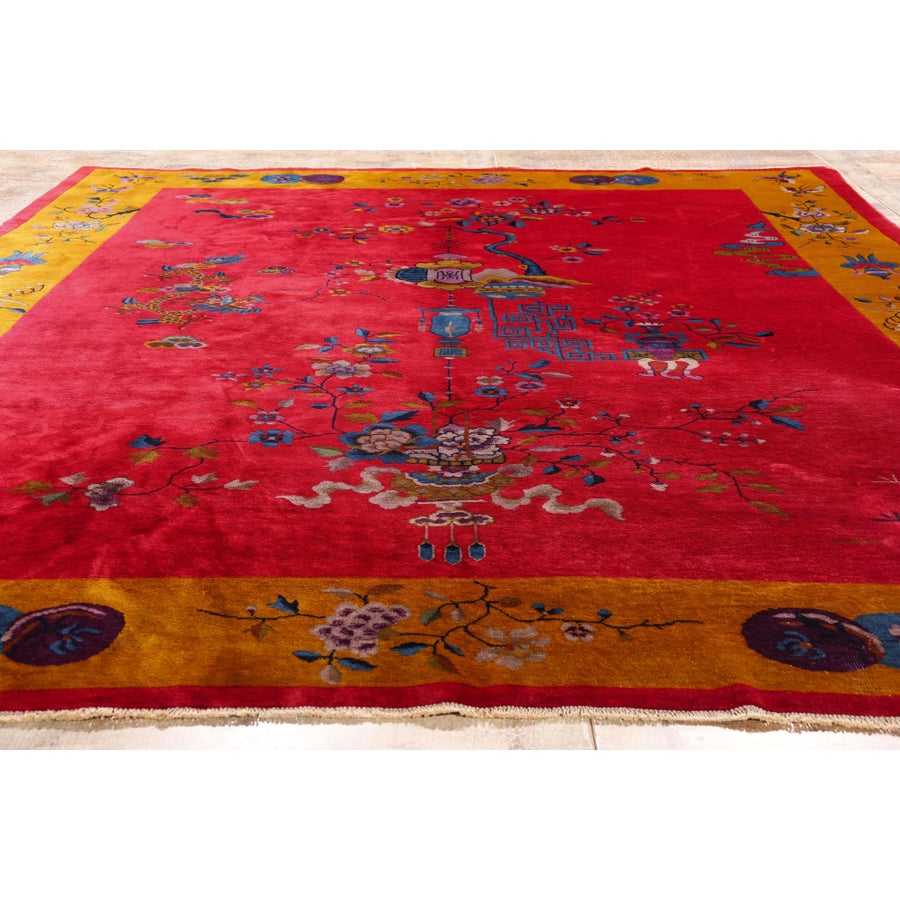 Antique Red Chinese Art Deco Rug, 08'11 X 11'01 | Chairish