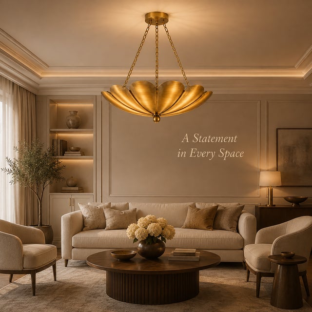 Gold Shell Pendant Chandelier Light, Modern Coastal Ceiling Fixture, Elegant Gold Decor for Living Room or Dining Area For Sale - Image 13 of 14